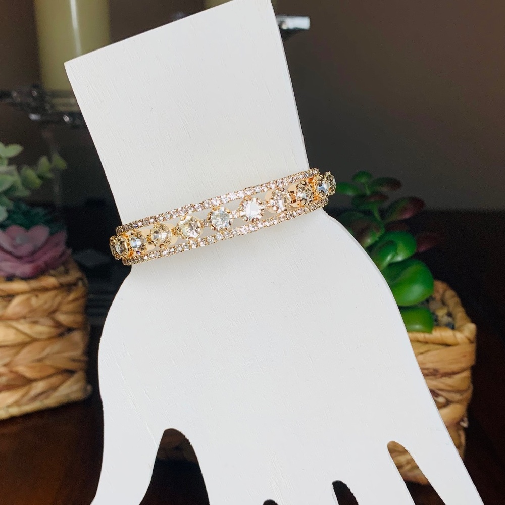 Shimmering Crystal and Gold Plated Coil Wrap Bracelet, adjustable size - Picture 1 of 10